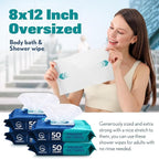 Body Wipes for Adults Bathing No Rinse - Adult Wipes for Elderly 8" x 12" (200 count) Shower No Rinse, Incontinence Disposable Washcloths, Aloe Vera, Vitamin E + 4 individual Packs