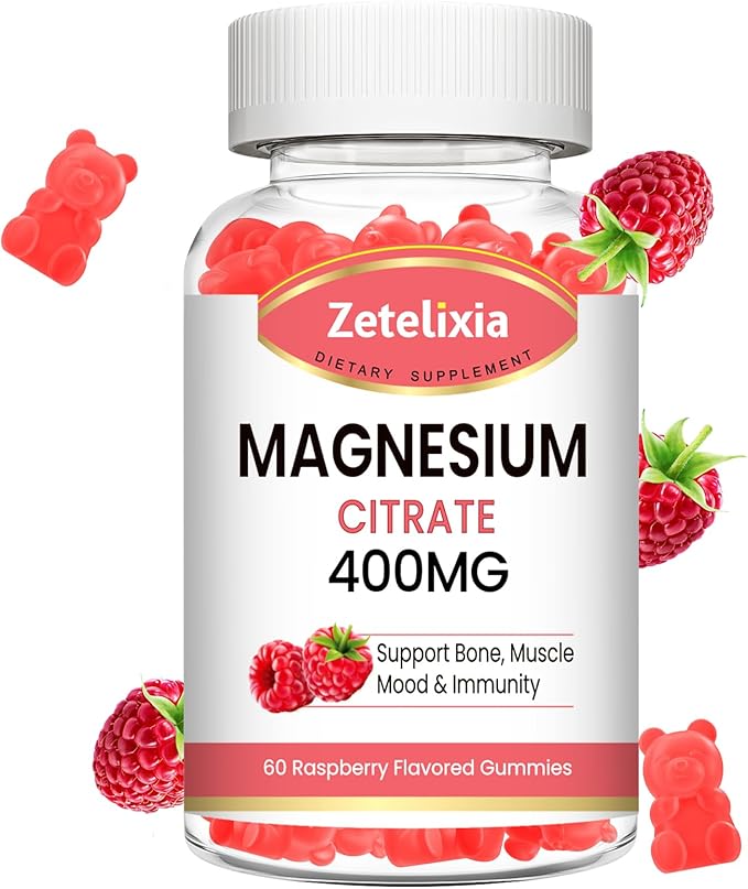 Magnesium Citrate Gummies 400MG, High Absorption Magnesium Gummies for Adults, Muscle & Teeth Support, Vegan 60 Cts