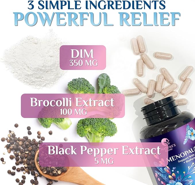 Menopause Supplements for Women - Natural Hormone Support with DIM, BioPerine & Broccoli Extract - Menopause Relief and Balance Antioxidant, for Hot Flashes and Night Sweats Support - 60 Capsules