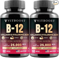 VITBOOST B12 Methylcobalamin with Hyaluronic Acid, Collagen, and Folate – 25000 mcg Supplement Enhance Absorption & Boost Energy | Gluten-Free, Made in USA, B1, B2, B3, B6, B7 Complex - Pack of 2