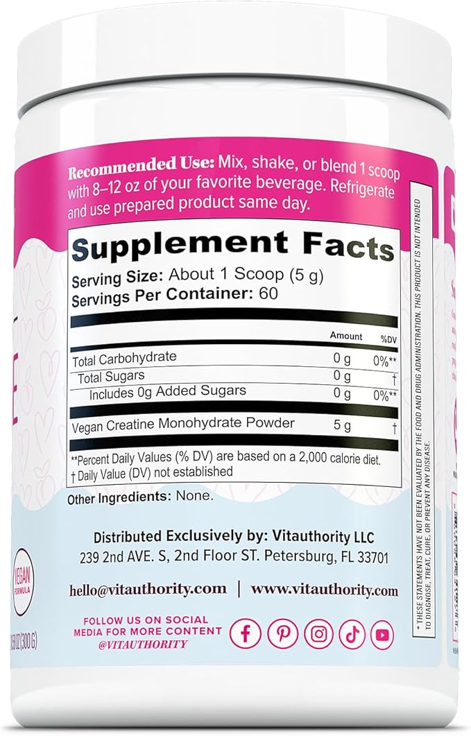 Micronized Creatine Monohydrate Powder – 5g per Serving Creatine Supplement | Support ATP Boost Strength, Lean Muscle & Recovery | No Sugar, Dyes, or Fillers | Superior Mixing - Unflavored 60 Servings