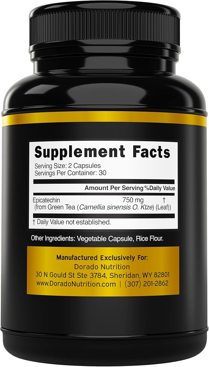 Epicatechin Extract 750mg Per Serving - (60 Capsules) - Supports Lean Muscle, Nitric Oxide, Myostatin Inhibitor, Stamina, Endurance, Pump & Gains - Non-GMO & Vegan Supplement - (60 Count)