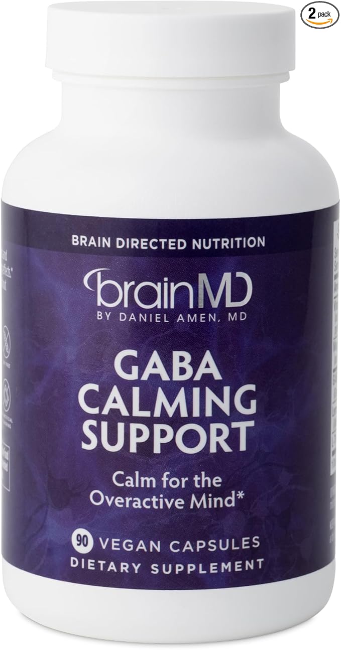 BRAINMD Dr Amen GABA Calming Support - 90 Capsules, Pack of 2 - Promotes Relaxation - Contains Magnesium, Vitamin B6 & Lemon Balm - 180 Total Servings