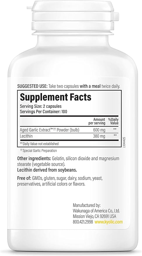 Kyolic Aged Garlic Extract Formula 104, Cholesterol Health*, 200 Capsules