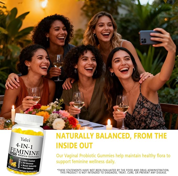 4-in-1 Nuora Premium Feminine Balance Gummies & PH Balance Gummies for Women - Immune Support & Healthy Odor & Flora - Vegan,Non-GMO - Hawaiian Pineapple,60 Count