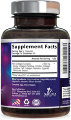 Multi Collagen Pills 2400 mg Per Serving - Advanced Types I, II, III, V, X - Hydrolyzed Multi Collagen Peptides Pills Supplement for Women & Men - Hair, Skin, & Nail Support Supplements - 240 Capsules