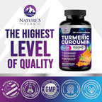 Turmeric Curcumin Supplement - 1350mg Organic Turmeric Per Serving - 95% Curcuminoids & BioPerine Black Pepper Extract for Best Absorption - Natural Vegan Joint Support, Bottled in USA - 360 Capsules