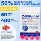 Magnesium Glycinate Gummies 400mg, for Women and Men, Body Support and Relaxation, 60 Gummies