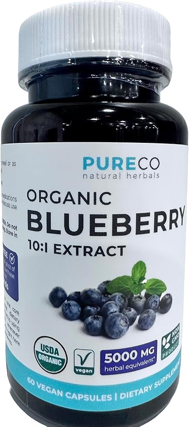 USDA Organic Blueberry Extract Capsules - High Potency Organic Blueberry 500mg 10:1 Extract Per 1 Capsule Serving - Blueberry Supplement for Brain & Immune Support - Vegan Non-GMO (2 Month Supply)