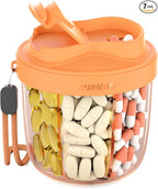Pill Organizer with 7 Compartments, Pill Box Case for Holding 7 Different Vitamins, Anti-Mix Design for Easy Medication Retrieval. Travel Pill Organizer with 20 Labels.Pill Container（Orange）