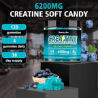 Creatine Monohydrate Gummies,6200mg for Men & Women, Chewable Creatine for Enhanced Muscle Growth, Strength, and Recovery, Sugar Free Pre-Workout Supplement,120 Count,Blueberry Flavor