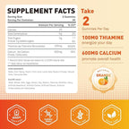 Vitamin B1 Gummies 100mg for Adults & Kids, Thiamine B1 Supplement with 600mg Calcium, Nervous System Supports & Boost Energy, Orange Flavor, Non GMO, Vegan, 120 Chewable Gummies