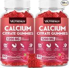 Calcium Citrate Gummies 1200mg for Adults & Kids - Bone & Teeth Support, Easy Absorption, Delicious Raspberry Flavor - Non-GMO, Gluten Free, Vegan - 120 Count