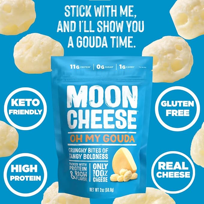 Moon Cheese Oh My Gouda Cheese Bites, 1 Ounce, 12-Pack, Crunchy, Packed With Protein & Calcium, Keto, Gluten Free