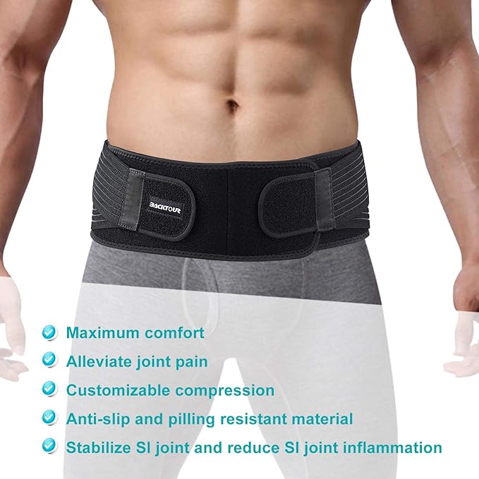 Sacroiliac Hip Belt for Women and Men, SI Joint Belt for Sciatica, Joint, Pelvis, Lower Back Pain Relief, Support Brace for Sacral Nerve, Hip Brace Fit Hip Size 44" - 55"