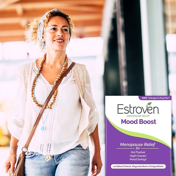 Estroven Mood Boost for Menopause Relief, Helps Reduce Hot Flashes & Night Sweats, Helps Manage Mood Swings, 30 Count (Pack of 2)