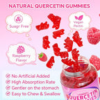 Quercetin Gummies 500mg for Kids & Adults, Organic Quercetin Supplements with Bromelain Zinc Vitamin C and D3 Support Antioxidant & Immune System Health, Raspberry Flavor 60 Count
