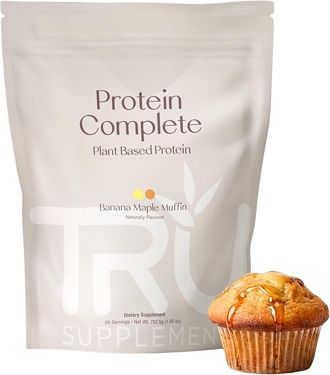 TRU Supplements Plant Based Protein Powder, BCAA, EAA, 20g Vegan Brown Rice & Pea Protein, 100 Calories, 27 Vitamins, No Artificial Flavors 25 Servings (Banana Maple Muffin)