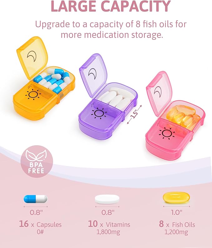 FEATY Weekly Pill Organizer 2 Times a Day with Same-Side Large Opening for Easy Filling & Retrieving, Color Tracking 7 Day AM PM Pill Box with Large BPA Free Pill Case for Vitamins, Fish Oils (Purple)