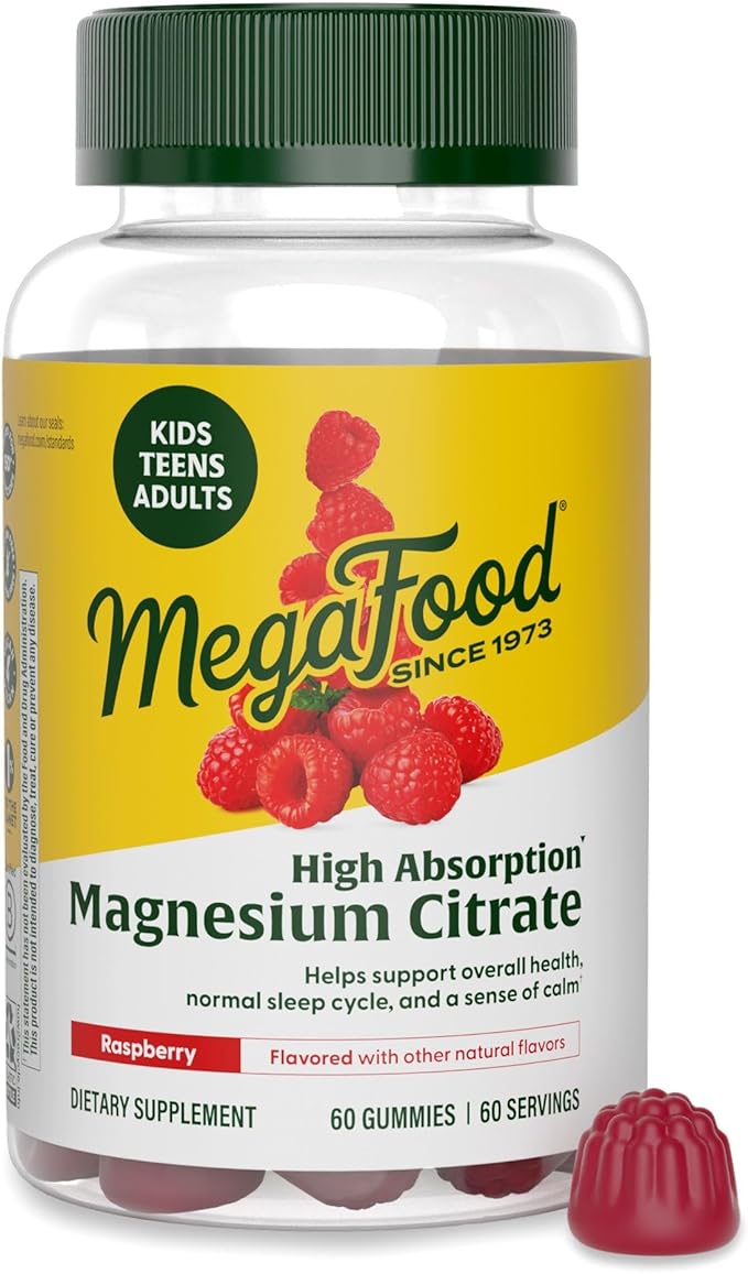MegaFood Magnesium Citrate Gummies, High Absorption Magnesium Supplement for Adults, Teens & Kids, Supports Nerve Health, Normal Sleep Cycle & Occasional Muscle Cramps, 60 Vegan Gummies, 60 Servings