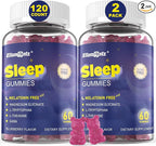Sleep Gummies No Melatonin, Sleep Aid for Adults with Magnesium Glycinate, Melatonin Free Calm Sleeping Gummy Supplement with L-Tryptophan, L-Theanine, GABA, Ashwagandha, Valerian - Sugar Free, 120ct