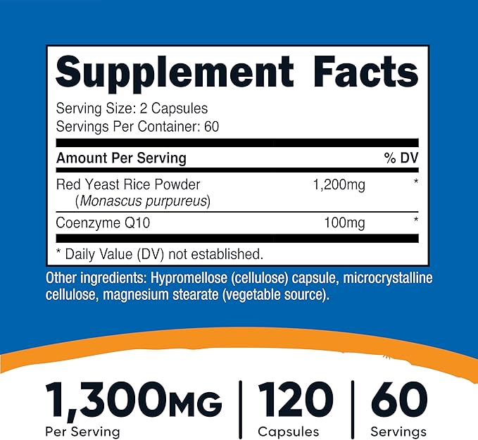 Nutricost Red Yeast Rice with CoQ10 1300mg, 120 Capsules, 60 Servings - Non-GMO, Gluten Free