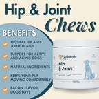 Wholistic Pet Hip & Joint Supplement for Dogs - MSM, Glucosamine, Chondroitin for Dogs - Dog Joint Supplement for Support & Relief from Discomfort - Bacon - 90 Mobility Chews