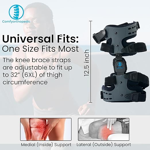 Comfyorthopedic Men & Women OA Unloader Knee Brace, Medial Arthritis Pain & Osteoarthritis Offloader, Bone on Bone Cartilage Joint Support, L1851 L1843 Upgraded Built-in Hex Key, Right Fits Up to 32in Plus Size Thigh