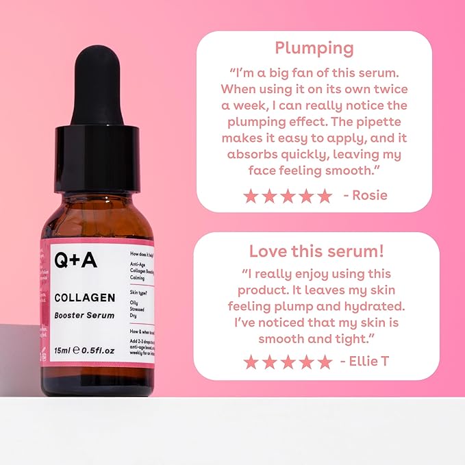 Q+A Collagen Booster Serum (15ml), Collagen Face Serum, Skincare with Algae Extracts, Smooths, Plumps & Hydrates, Vegan & Cruelty Free, For All Skin Types