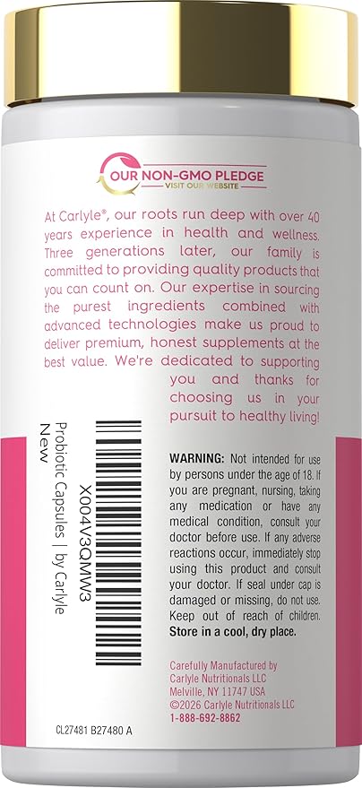 Carlyle Urinary and Vaginal Probiotic for Women | 60 Capsules | with Cranberry | Supports Healthy Urinary Tract, Vaginal pH, Yeast Balance, Vaginal Flora | Vegan, Non-GMO and Gluten Free | for Her