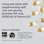 Sports Research® Vitamin D3 4000 IU with Coconut MCT Oil - Double Strength Vitamin D Supplement - Gluten Free · Non-GMO · Soy Free - 360 Count Softgels