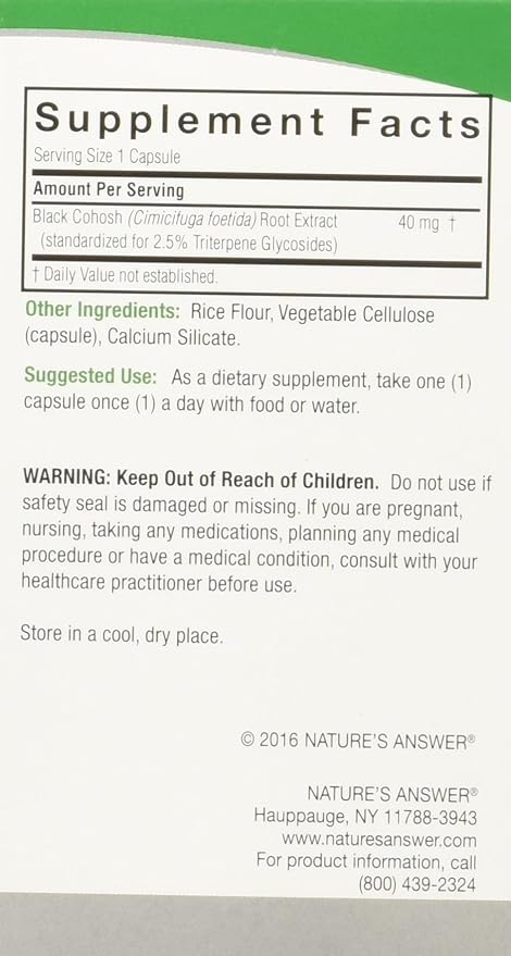 Nature's Answer Black Cohosh Root Vegetarian Capsules, 60-Count