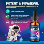 2PCS Vitamin D3 K2 Drops for Kids - Liquid Supplement with Magnesium for Calcium Absorption, Joint Health, Teeth & Heart - Non-GMO, Vegan, Orange, 4 Fl Oz - Kids Ages 4+