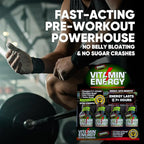 Vitamin Energy Workout+ Extra Strength Energy Shot Sour Apple 24 Pack, 260mg Natural Caffeine, Pre-Workout, B-Vitamins, Minerals, Endurance & Performance, Zero Sugar, Gluten-Free, Vegan, 1.93 fl oz