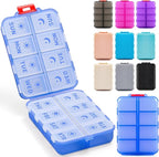 Foldable Weekly Pill Organizer 2 Times a Day with 2 Extra Compartments - Etched Labels - Portable 7 Day AM PM Medicine Box, Week Daily Travel Pill Case Holder for Meds, Vitamin, Supplement -Clear Blue