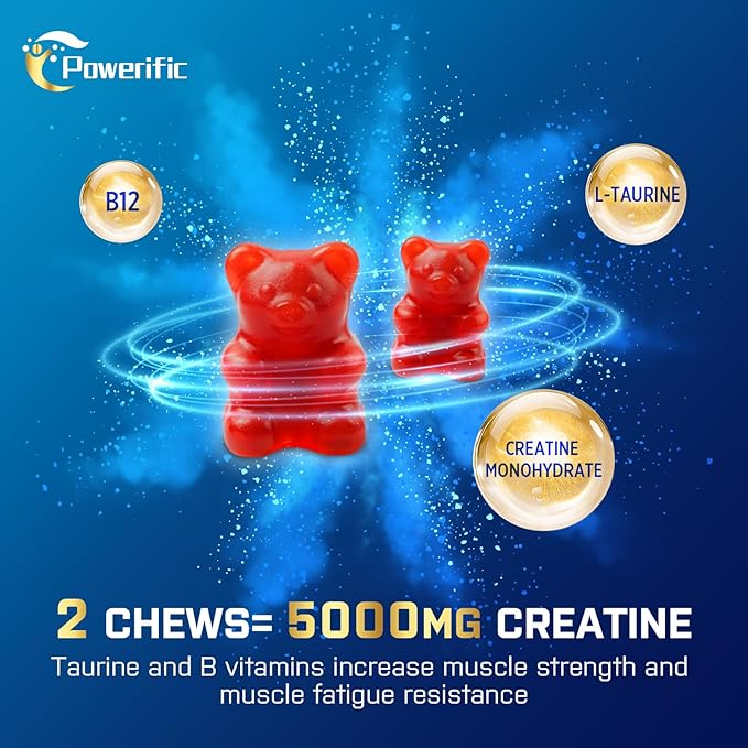 Creatine Monohydrate Gummies for Men & Women Pre Workout Gummies with Taurine, Vitamin B6 & B12 Creatine Monohydrate Chewable for Increase Strength, Energy, Endurance, Muscle, Organic (2 Packs)