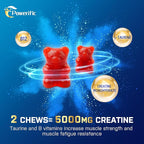 Creatine Monohydrate Gummies, Creatine for Women & Men, Pre Workout Creatine Monohydrate Gummies with Taurine, Vitamin B6 & B12 for Muscle, Strength, Energy, Endurance, Vegan, Organic, 60 Count