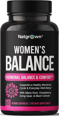Natgrown Hormone Balance for Women PMS & Menopause Supplement for Fertility Hormonal & Menstrual Support, Helps Relief Hot Flashes - Maca Root, Vitex, Dong Quai & Black Cohosh Complex -Vegan Capsules