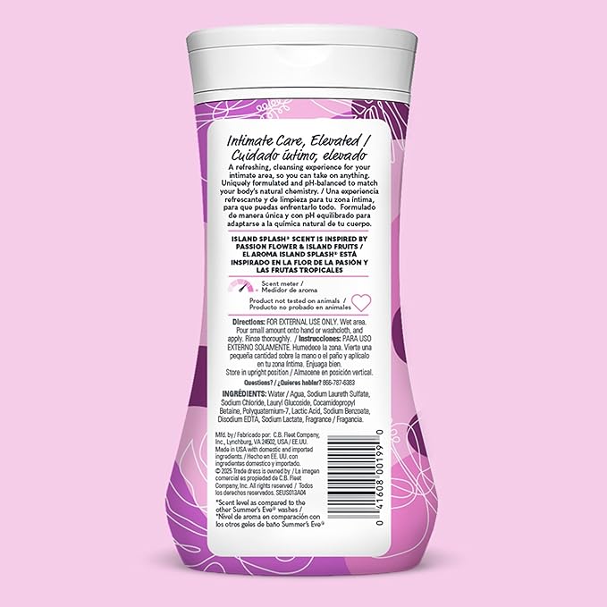 Summer's Eve Island Splash All-Over Daily Feminine Wash, pH-Balanced Body Wash for Women, Removes Vaginal Odor and Refreshes, 9 Fl Oz, Pack of 12