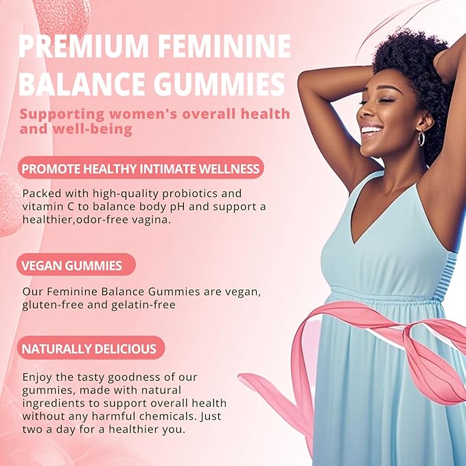 Premium Feminine Balance Gummies - Women's pH Balance & Vaginal Probiotics Support with Immune Support - Vegan, Gluten-Free - Hawaiian Pineapple Flavor - 60 Count