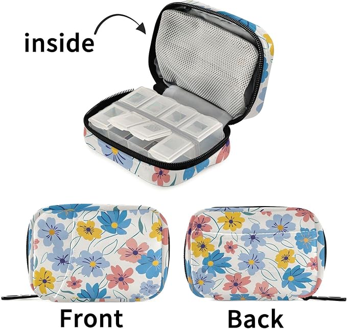 with Flowers Weekly Medicine Pill Organizer Travel Pill Case Box Holder Container Small for Vitamin Supplement