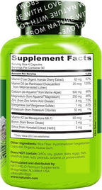 NATURELO Calcium Supplement - with Vitamin C, Vitamin D3, K2, and Calcium Magnesium Zinc for Bone Strength with Calcium 600mg - Plant-Based, 360 Vegetarian Capsules, Non-GMO, Soy & Gluten-Free