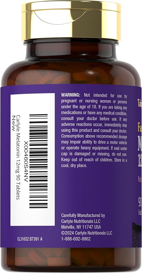 Tahoe Nutritionals Melatonin 12mg Fast Dissolve Tablets | 90 Pills | Berry Flavored Supplement for Adults | Vegetarian, Non-GMO, Gluten Free