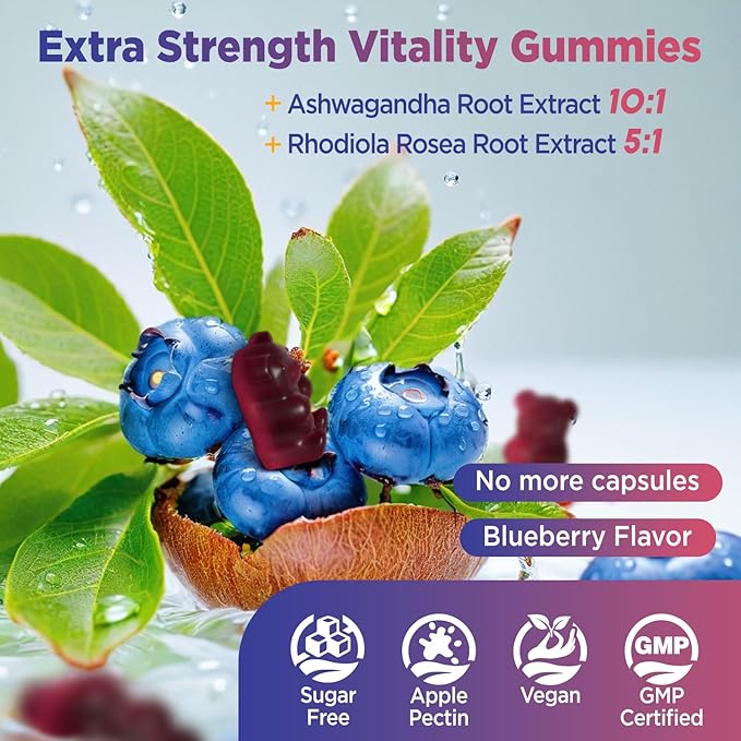 Cortisol Gummies, 12-in-1 Cortisol Reducer, with Magnesium Glycinate, Ashwagandha, L-Theanine, Phosphatidylserine, Vitamin B6 & D3, Rhodiola Rosea, for Men & Women, Sugar-Free, Vegan, NON-GMO, 60CT
