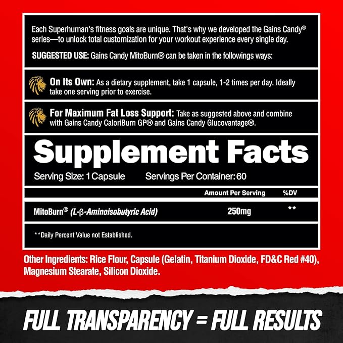 ALPHA LION Gains Candy, Supplement Pills that Support Weight Loss, Appetite Suppressant, Keto-Diet Friendly, Decrease Body Fat, Upgrade Energy & Workout Performance, 60 Capsules (MitoBurn®)