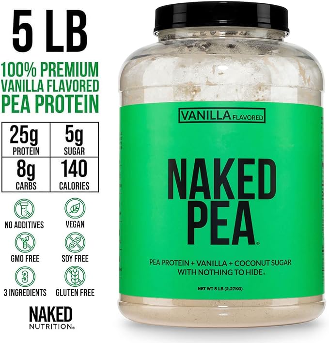 Naked Pea - Vanilla Pea Protein Isolate from North American Farms - 5lb Bulk, NSF Certified, Plant Based, Vegetarian & Vegan Protein Power, Easy to Digest, Non-GMO, Gluten Free, Lactose Free, Soy Free