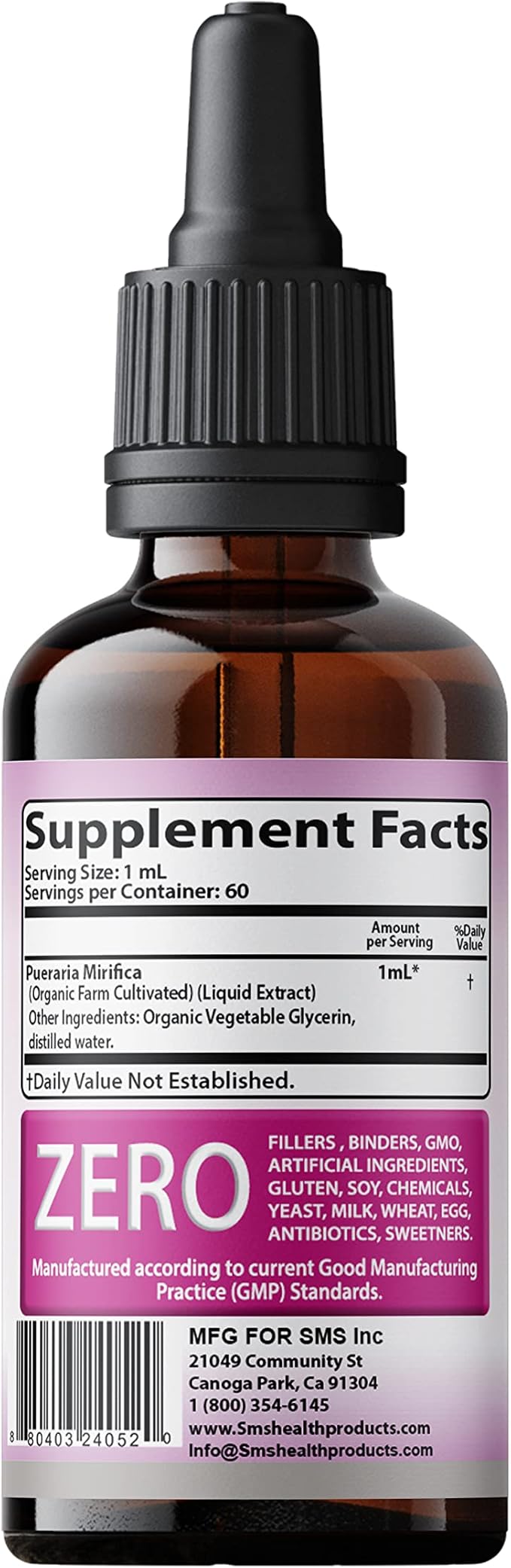 Feminizer by SMS, Pueraria Mirifica Drops for Estrogen | Premium Grade | Herbal Liquid Extract | Non-GMO, Organic, Vegan, Alcohol Free Tincture | 2 Fl Oz (60ml) | for Trans Women Ladyboy LGBT