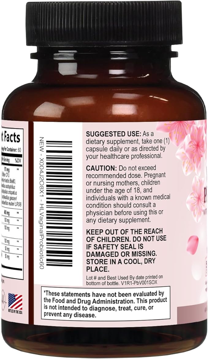 Vaginal Probiotics for Women - Gently Support Feminine Health, pH Balance, Healthy Odor & Vaginal Flora - 50 Billion CFU - Improved Formula with Lactobacillus, Prebiotics & Cranberry - 60 Capsules