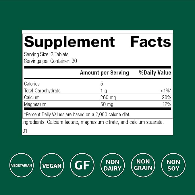Standard Process Calcium Lactate - Bone Density & Immune Health Support - Aids Blood Clotting & Normal Cell Function - Vegan, Gluten-Free, Non-Dairy, Non-Soy & Non-Grain - 90 Tablets (30 Servings)
