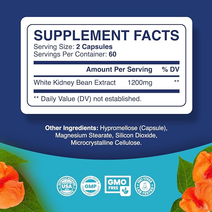 Phytoral White Kidney Bean Extract Carb Blocker - White Kidney Beans Supplement for Metabolism Boost & Ease Calories from Starchy Food - Carb Control Supplements - 120 Count